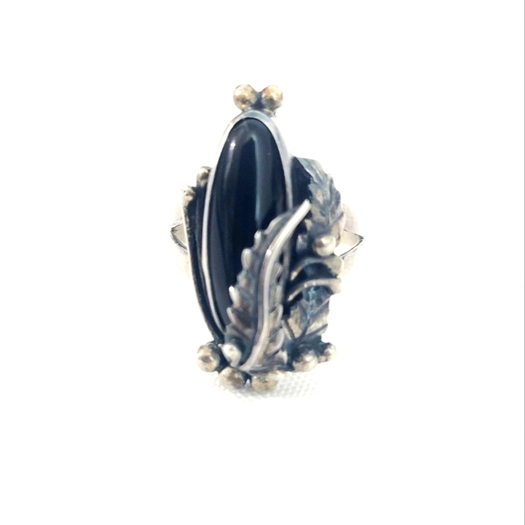 Vintage Nakai stunning signed navajo Black Onyx Ring Jewelry Size 8
